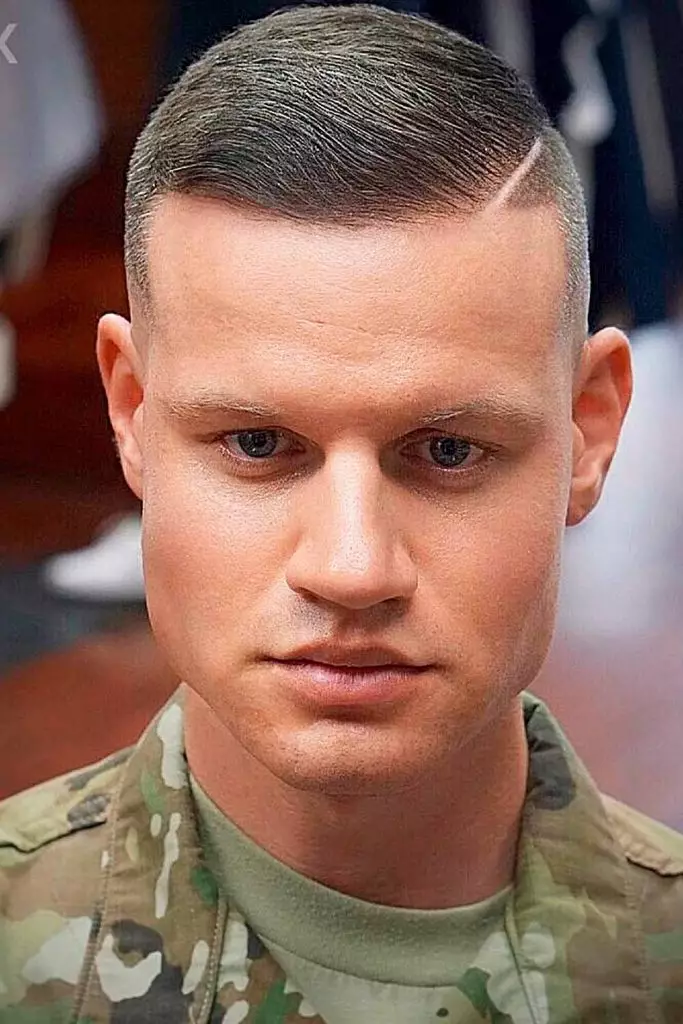 Close up view of a guy rocking the military haircut
