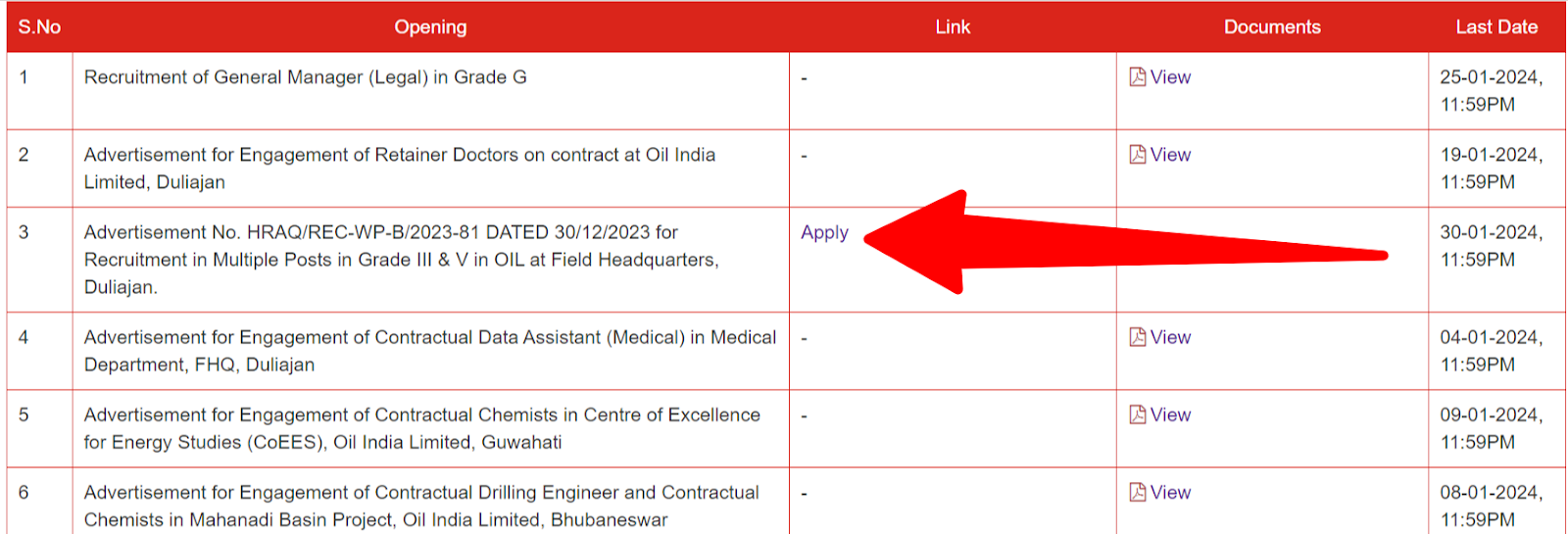 apply online for OIL Recruitment 2024 