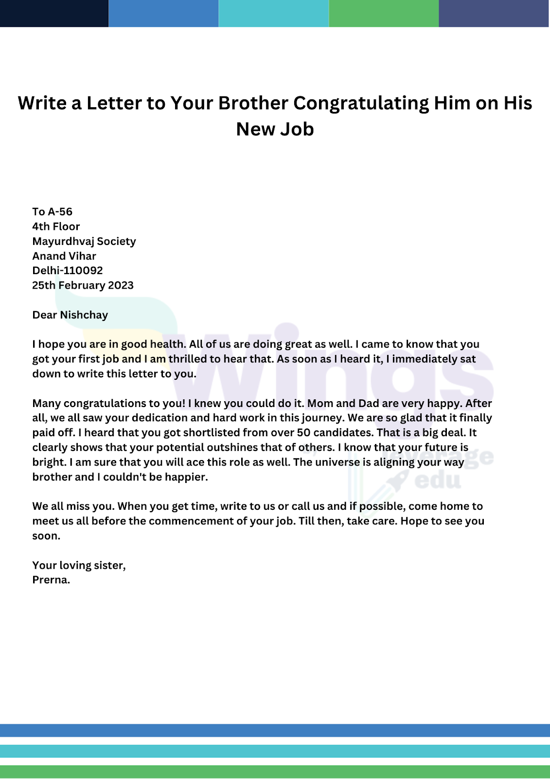 Write a Letter to Your Brother Congratulating Him on His New Job