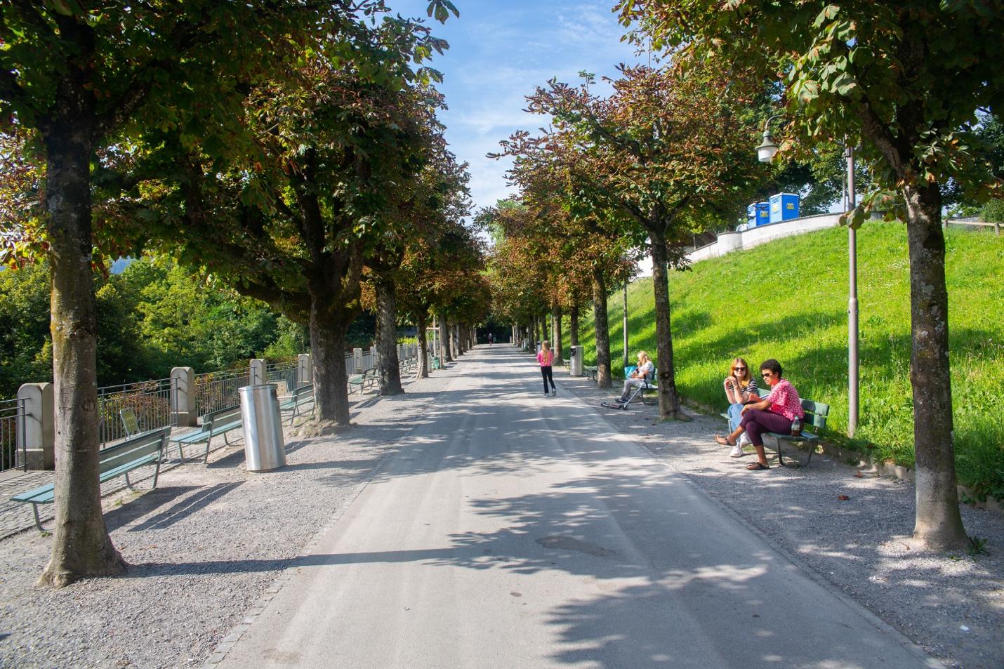 People sitting on a bench on a path

Description automatically generated