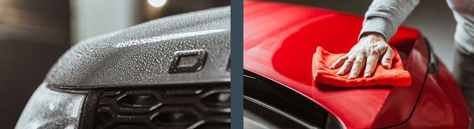 Close-up shots of two clean car bonnet’s