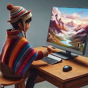 niño andino dibujando con ia en su computadora, estilo pixar. Imagen 4 de 4