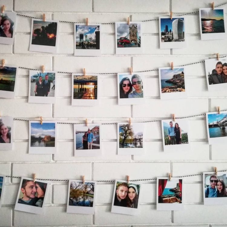 polaroid wall decor on string