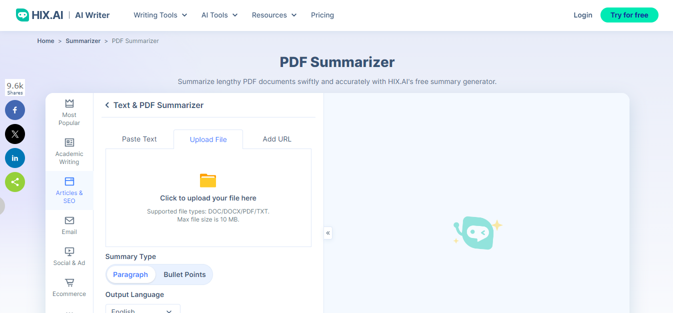 Hix.ai PDF Summarizer