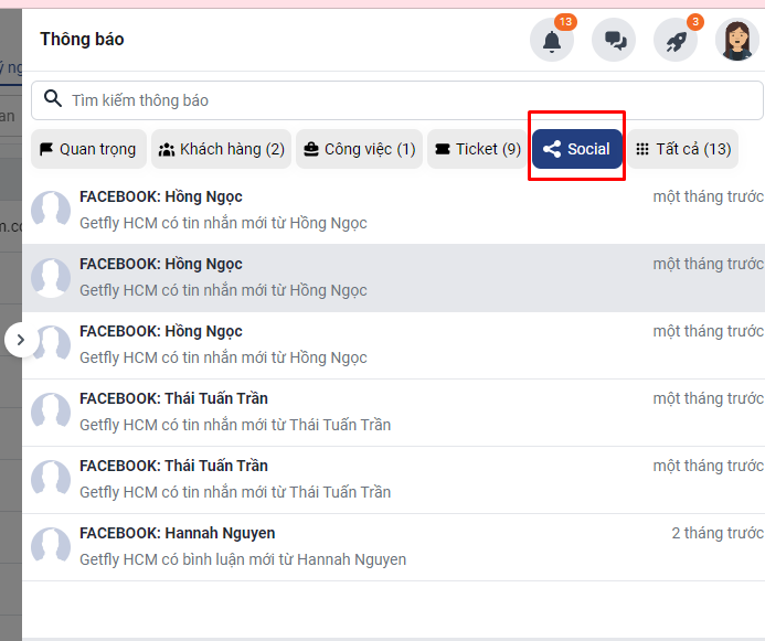 Tách thông báo Social thành tab riêng