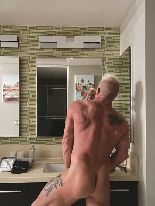 Matthew Figata posing naked in the bathroom mirror showing off his hard shaved ass