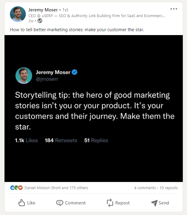 Screenshot of a LinkedIn post by Jeremy Moser.