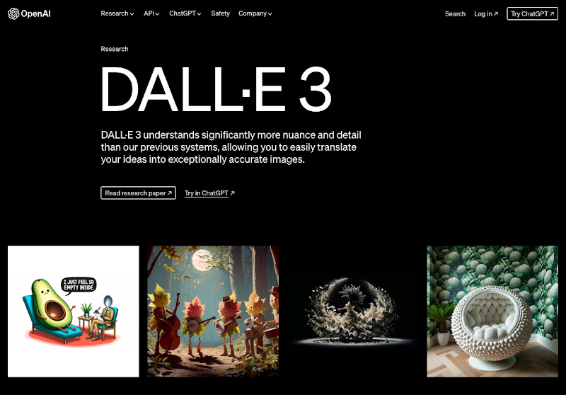 Screenshot from open ai's dall-e 3 landing page