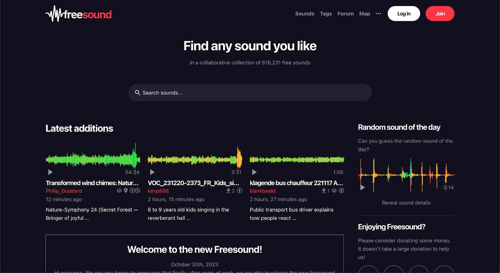 freesound website homepage