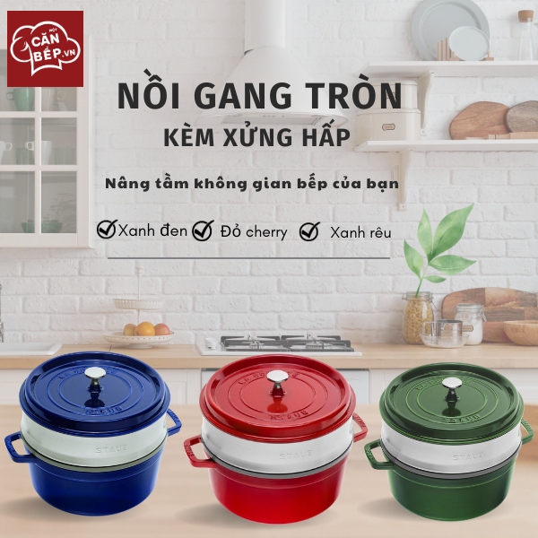 Bộ nồi gang kèm xửng hấp