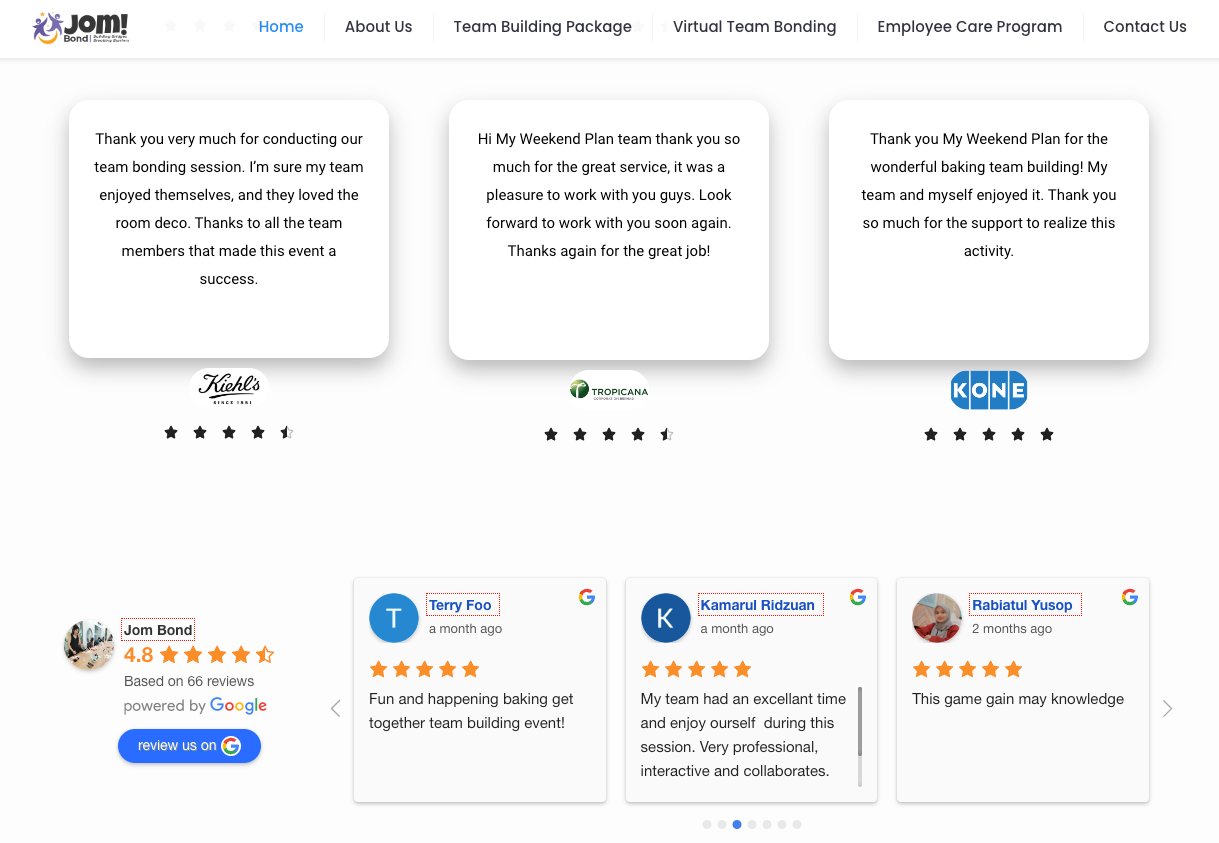 Displaying reviews submitted to the website and Google Business Profile on the homepage