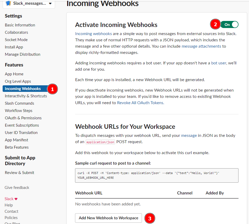 Activating a webhook in Slack. Image by Federico Trotta - n8n blog