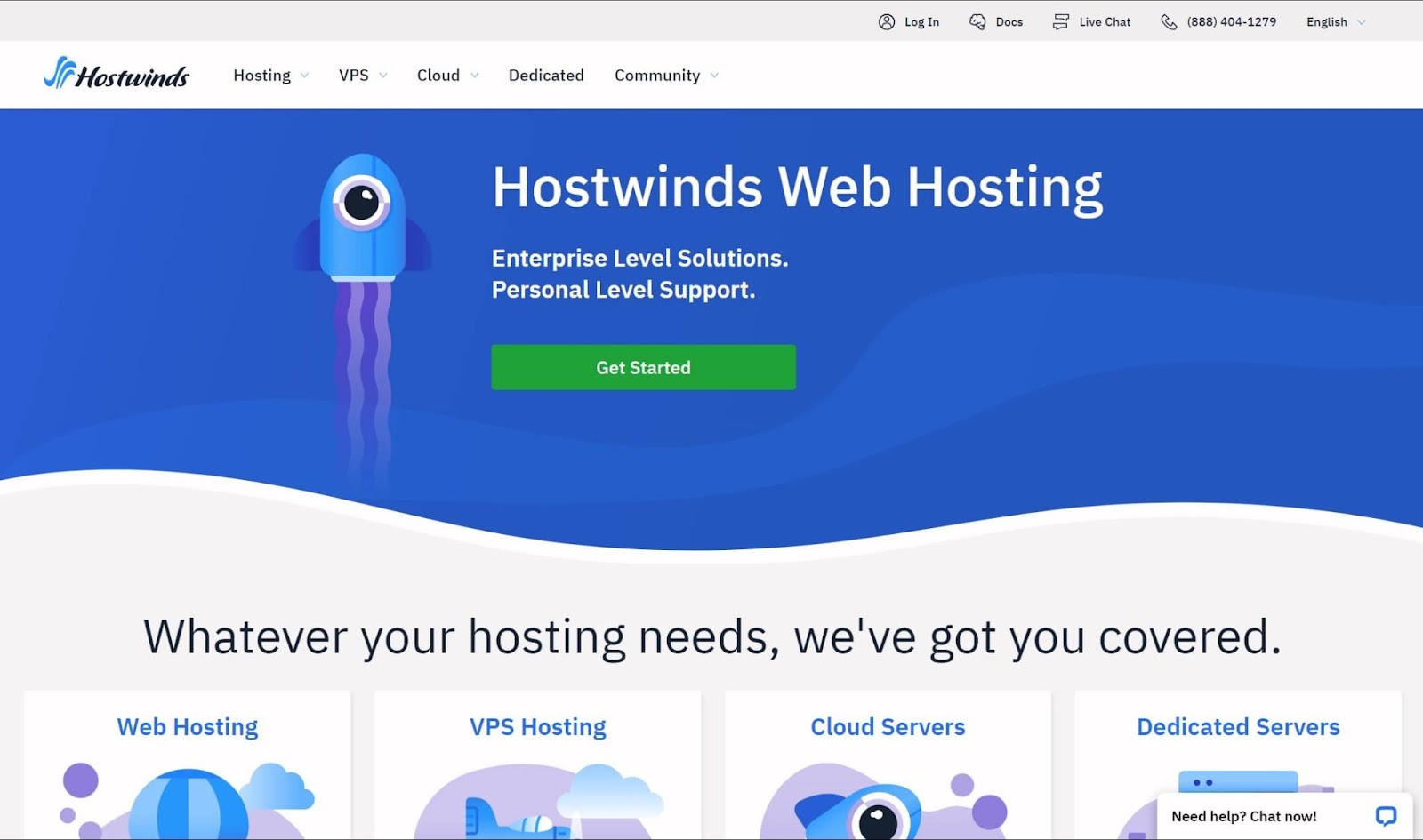 Screenshot of Hostwinds website 