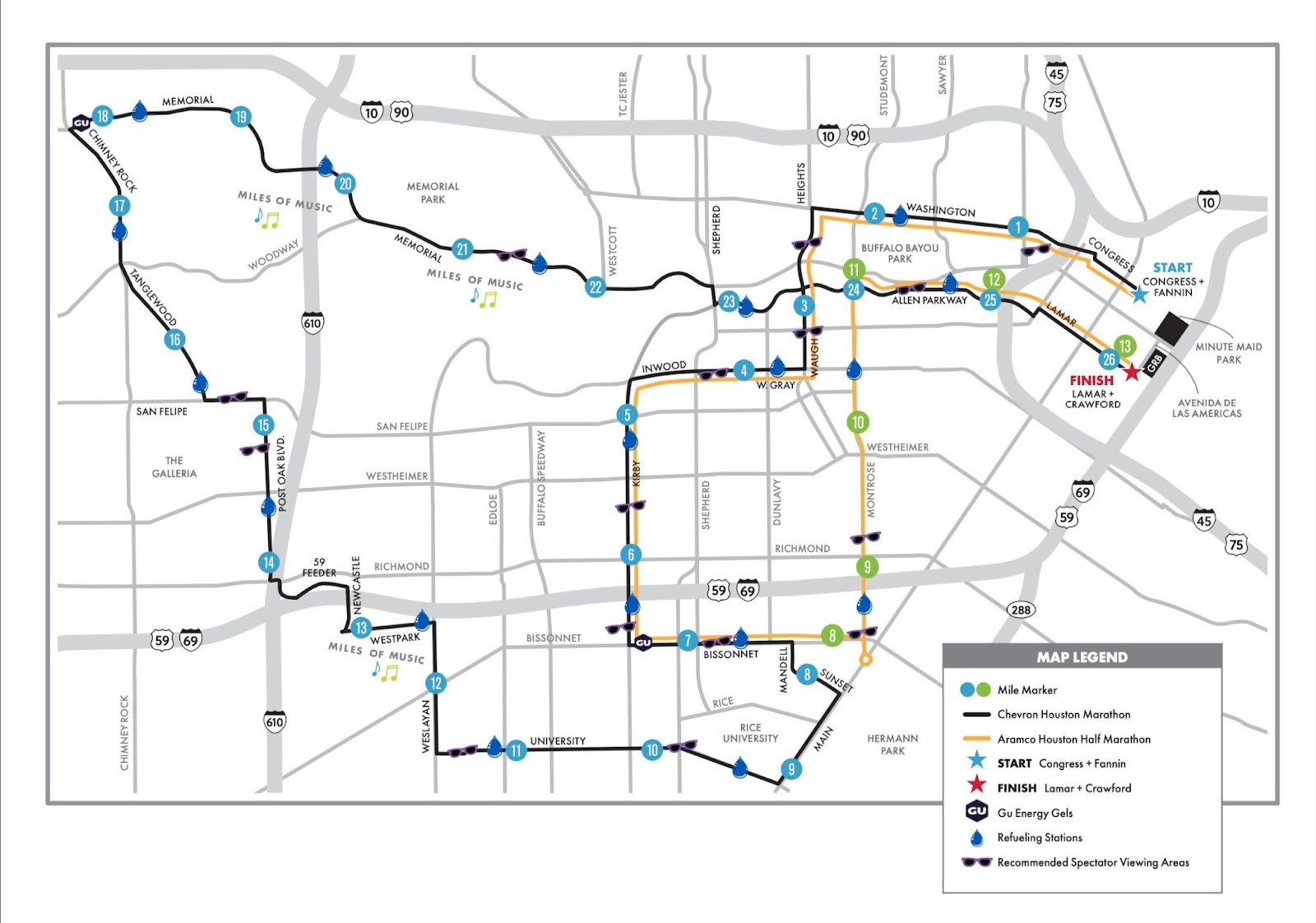 2024 Chevron Houston Marathon course map
