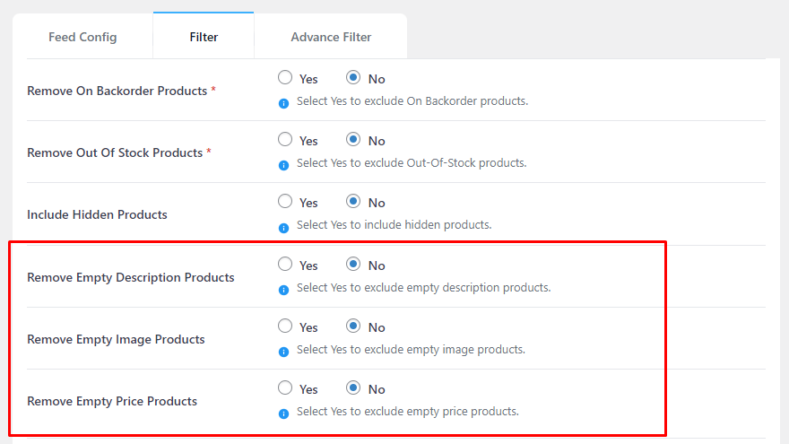 Exclude incomplete products