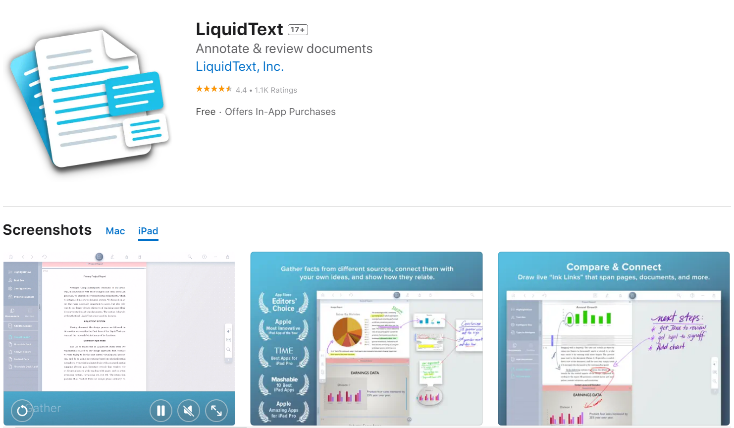 LiquidText is a note-taking app for iPads