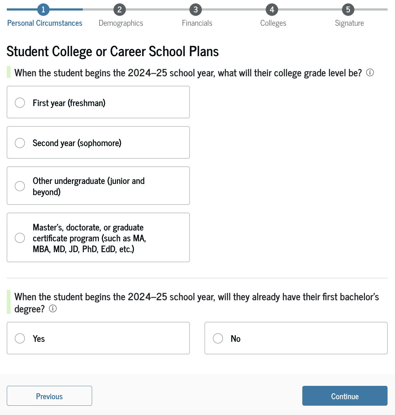 A screenshot showing the student personal circumstances in which a student would show their status in school.