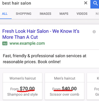Price Extension in Google Ads