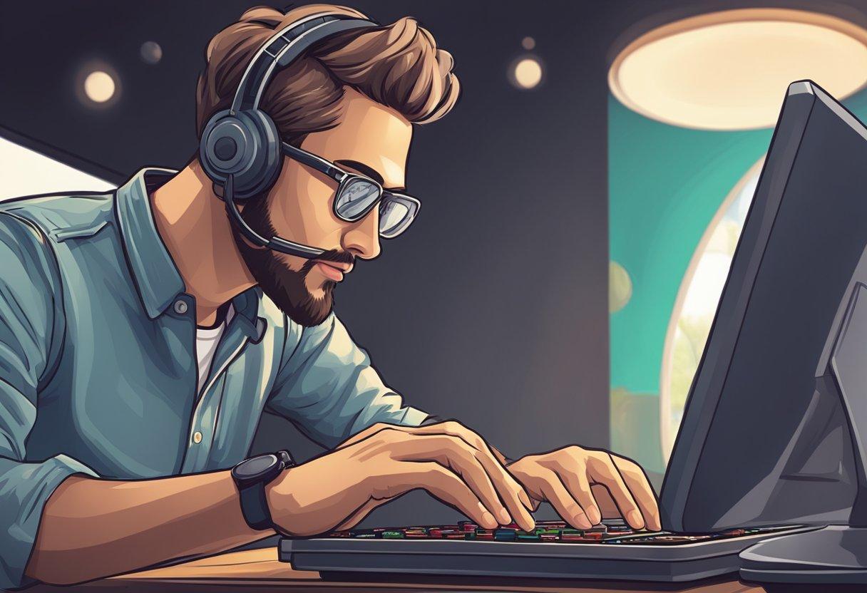 A person wearing headphones and using a computer

Description automatically generated