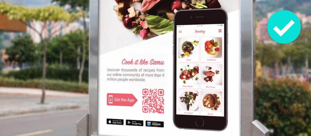 A high-quality QR Code on a food advertisement