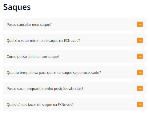 Encontre todas as informações necessárias na Página de Perguntas Frequentes da FXNovus