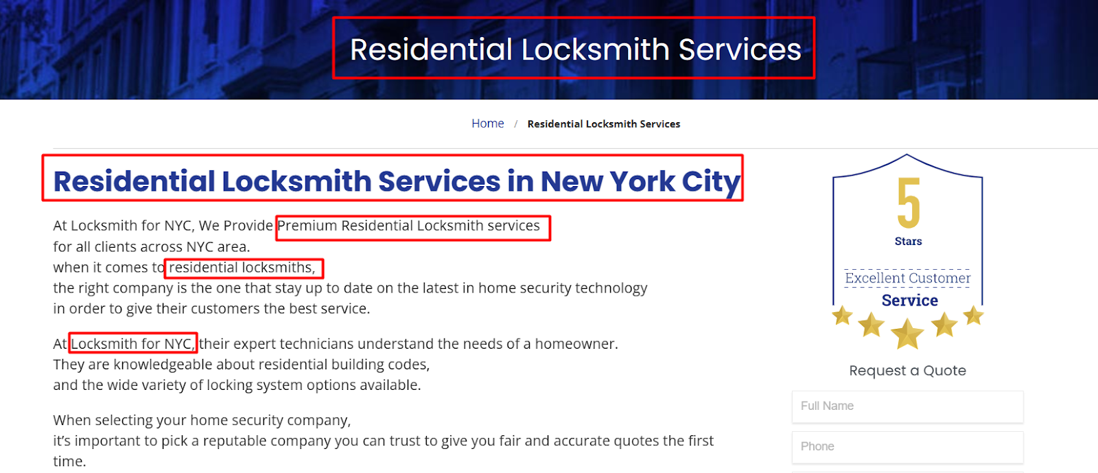 Service Page Optimization for Locksmiths