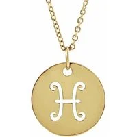 14K Yellow Gold Pisces Zodiac Disc Necklace 16-18