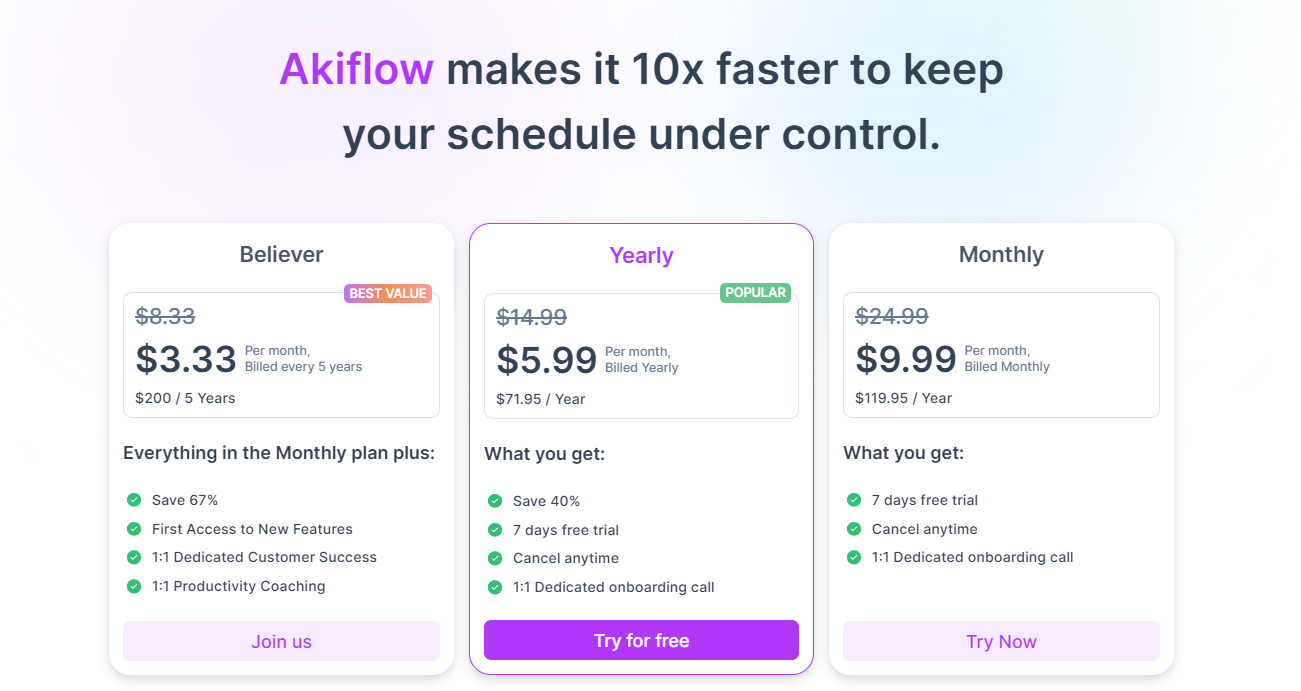 Pricing Plans for Akiflow