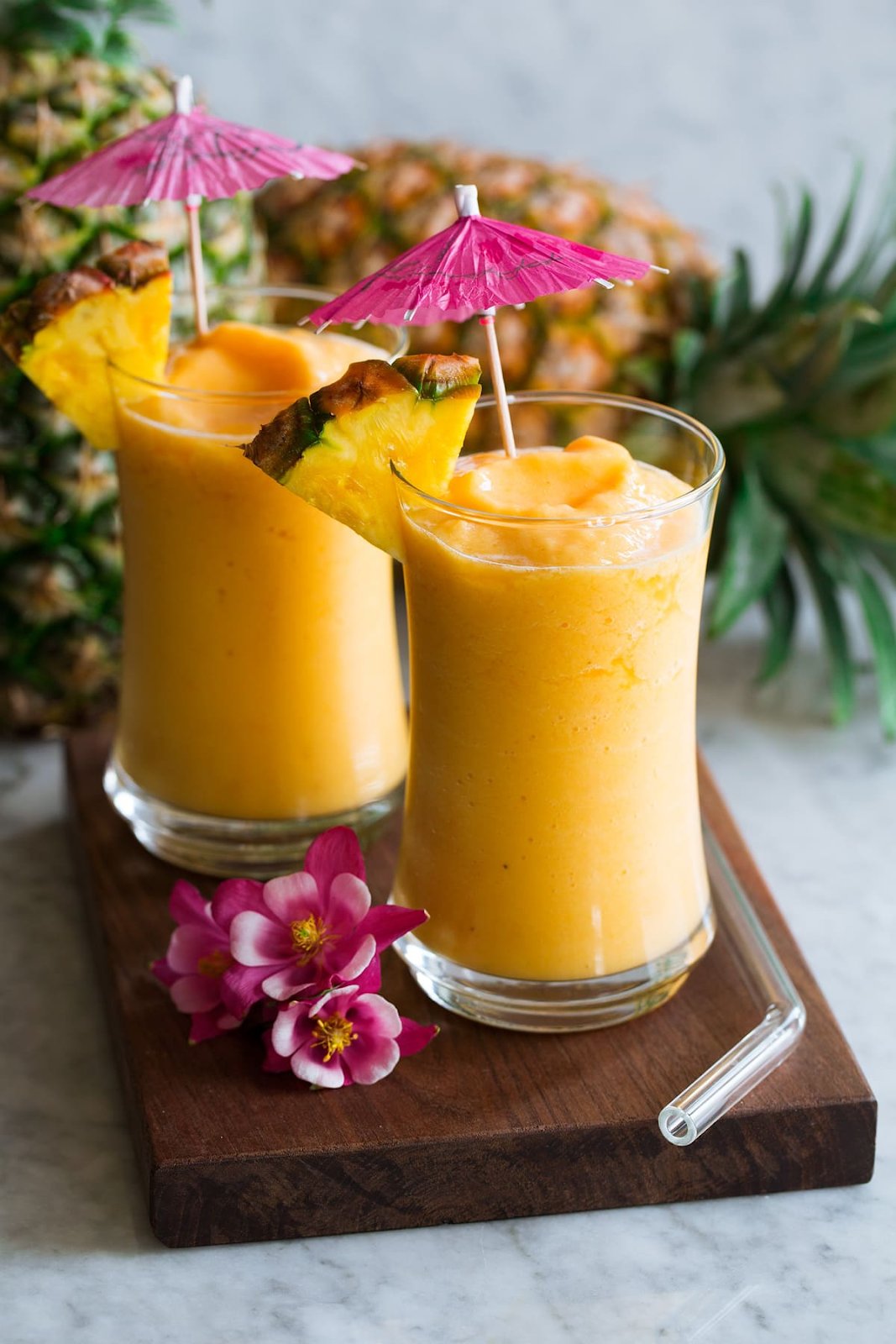 A tropical smoothie is a good drink for summer
