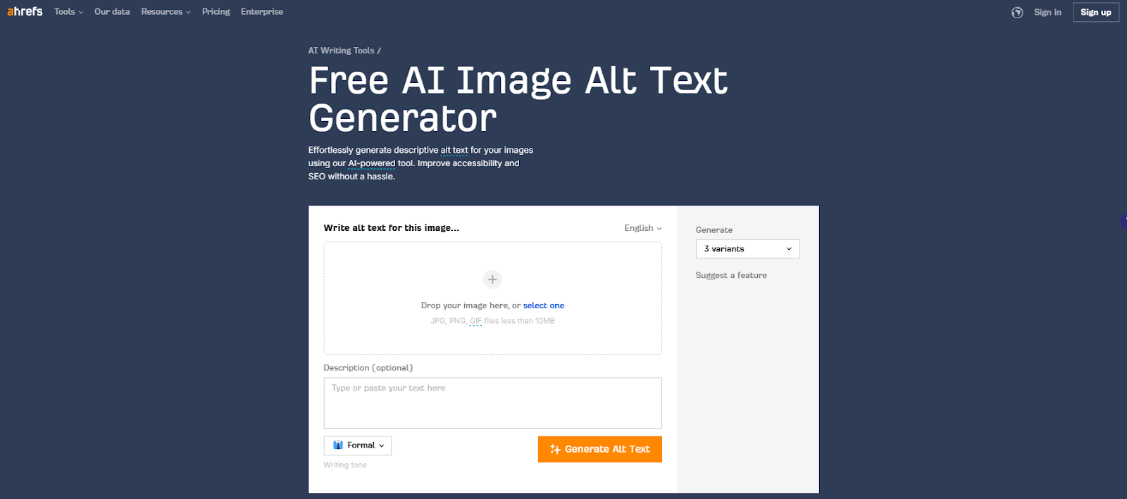 Ahrefs' Free AI Image Alt Text Generator