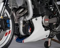 Motorcycle engine showcasing compact turbo:
