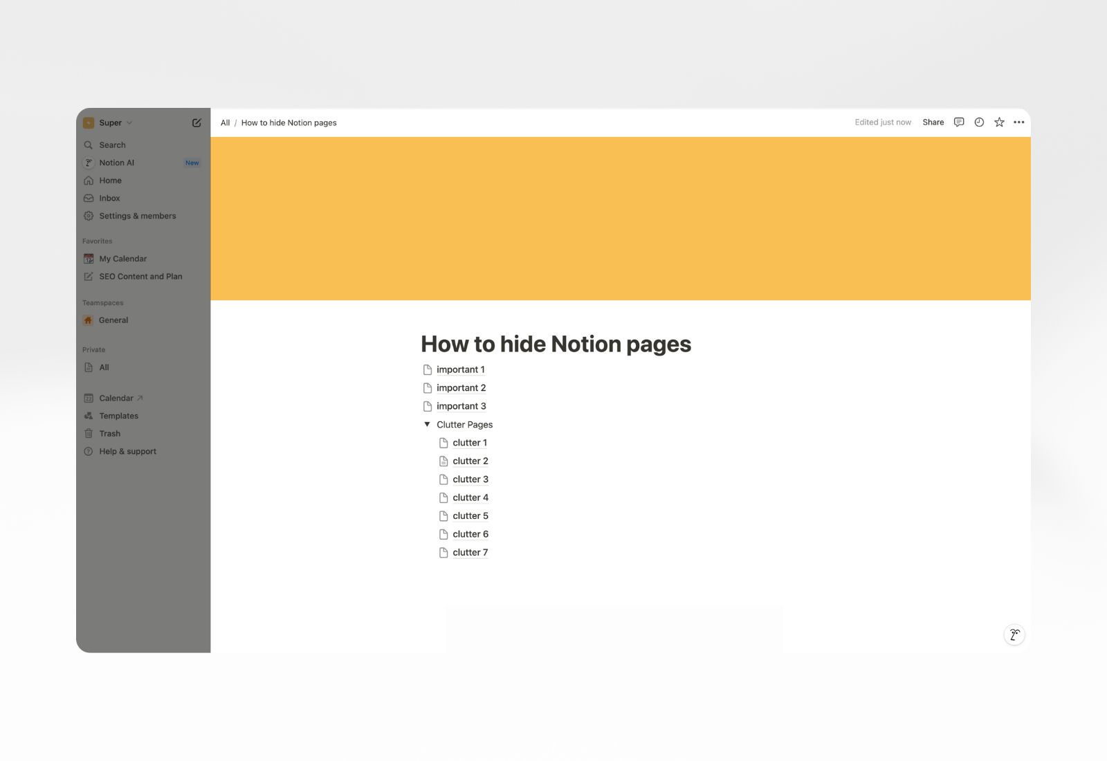 Pages to be hidden under the toggle block