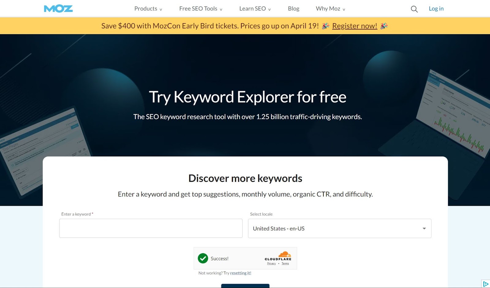 Screenshot of Moz Keyword Explorer website