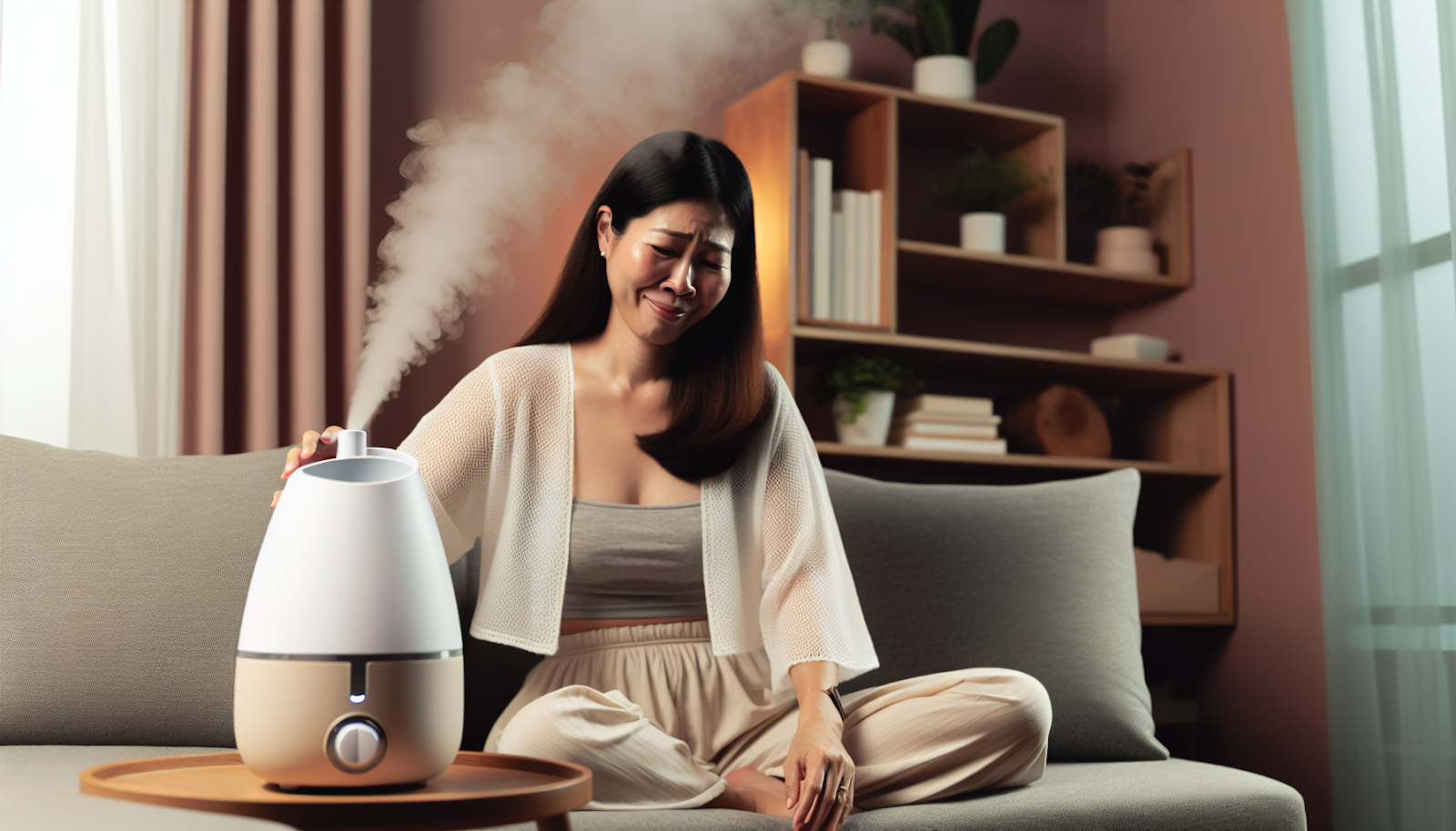 Photo of a person using a humidifier to relieve stuffy ears