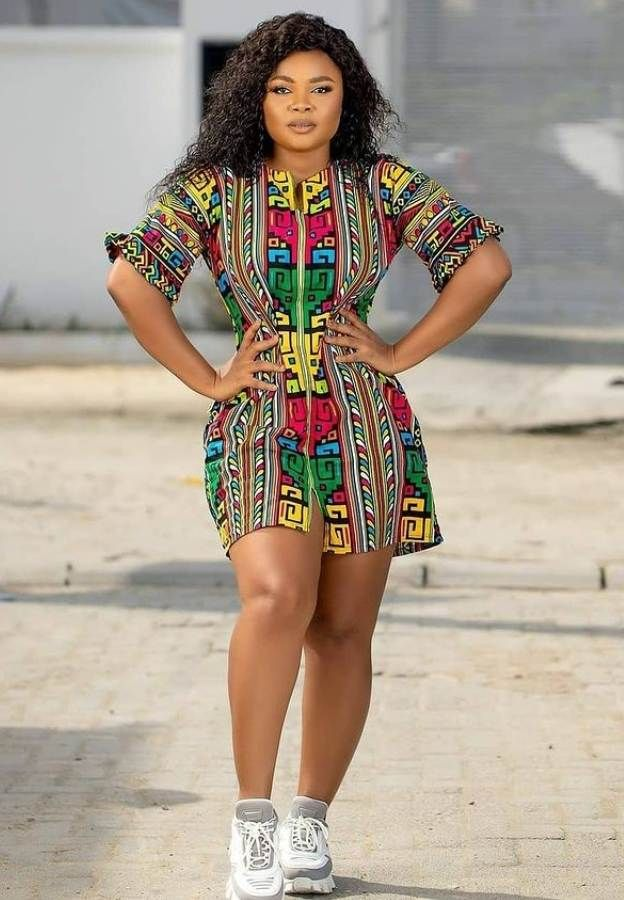 Picture of Bimbo Ademoye rocking a beautiful Ghanaian inspired gown,