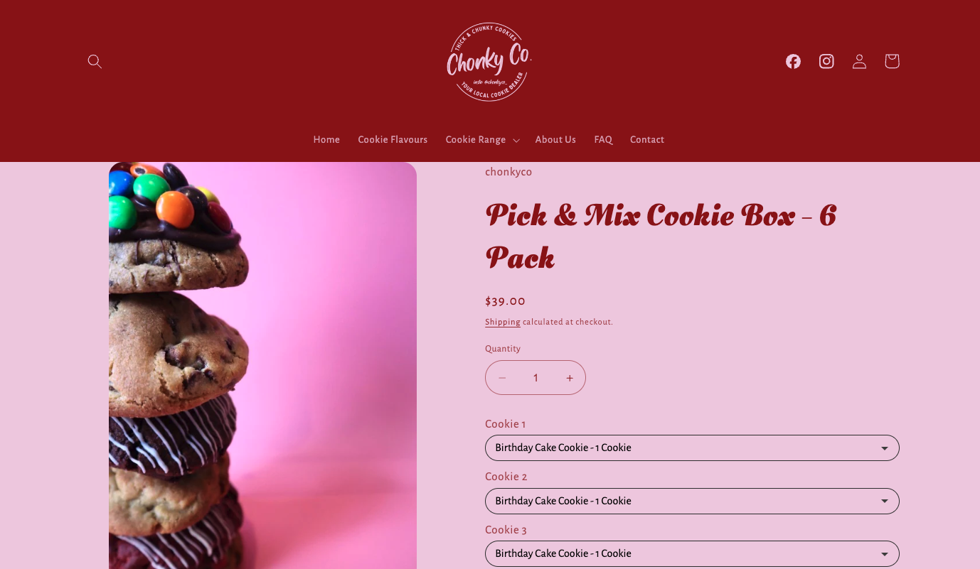 Screenshot of Chonky Co's Pick and Mix Cookie Box.