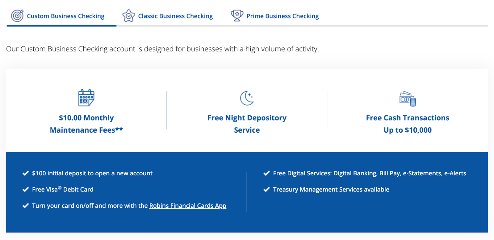 Robins federal credit union business checking
