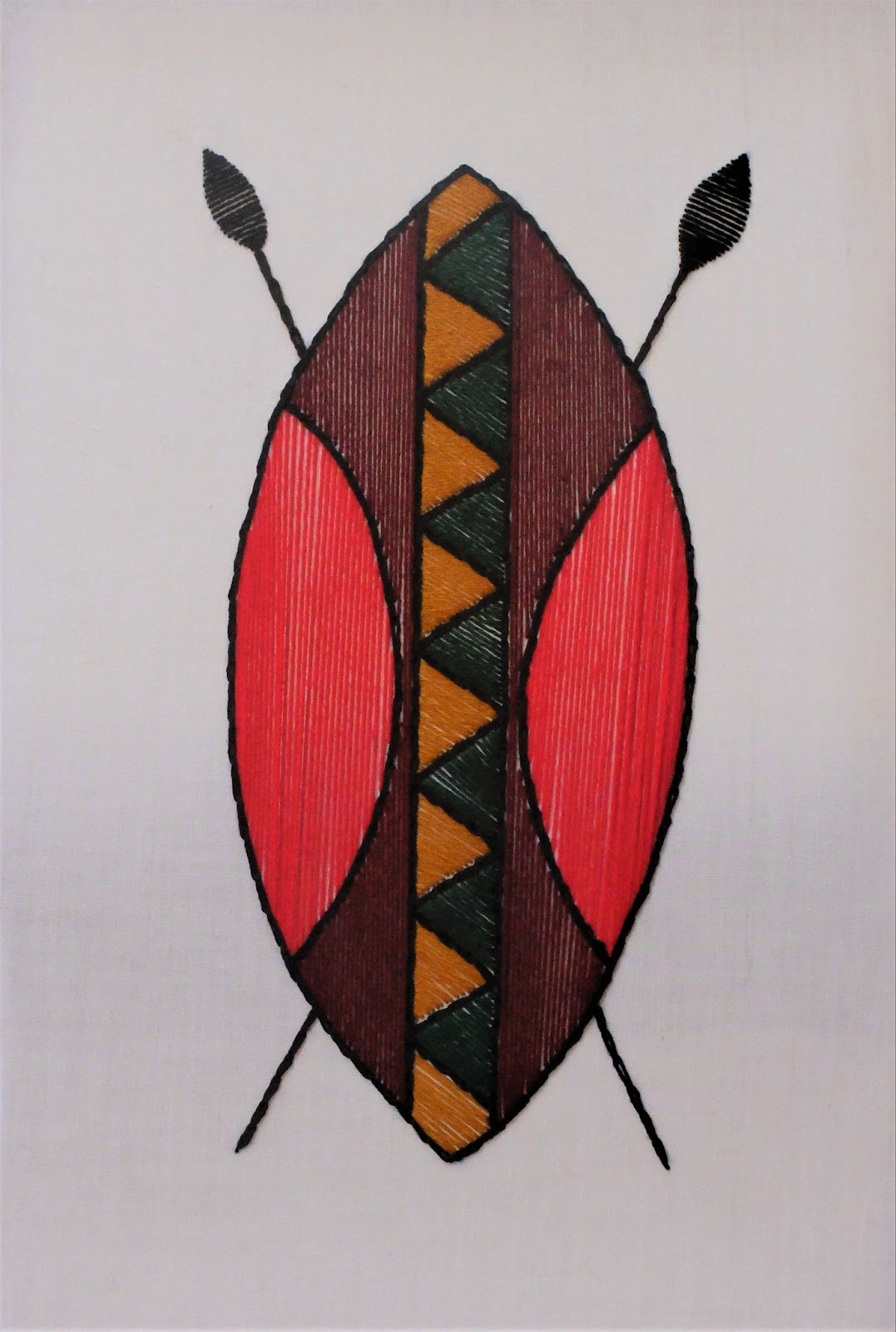 Tribal Shield by Doris Mangalu, Embroidery Art Series.