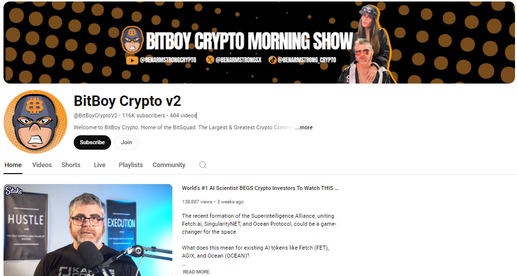 BitBoy Crypto YouTube Channel Homepage