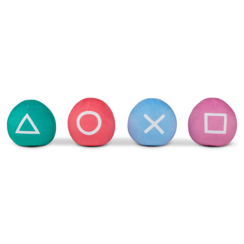 A promotional image of the four PlayStation icon plushies from the PlayStation Gear store. 