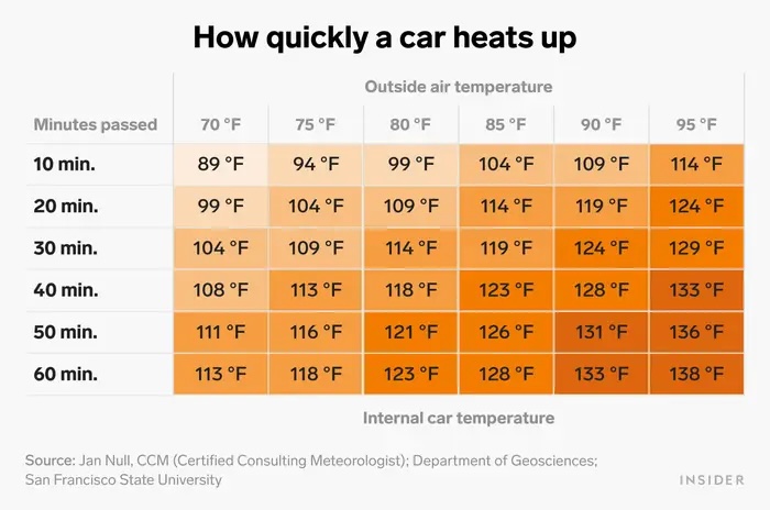 A Chart Showing How Quickly a Car Heats Up in Summer