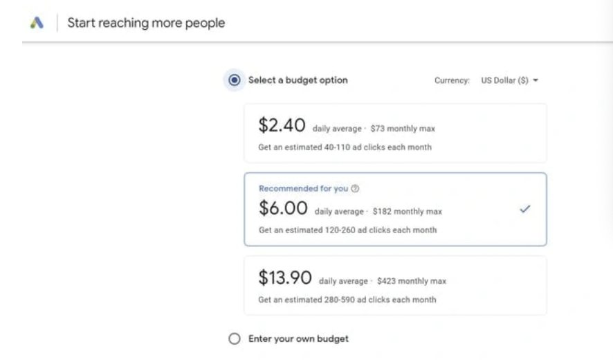 google ad examples, Set your budget.