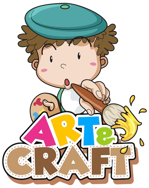 Cartoon artist with the words "art & craft" written below