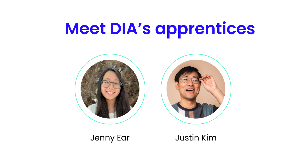 Text saying “Meet DIA’s apprentices” above 2 circular portraits.