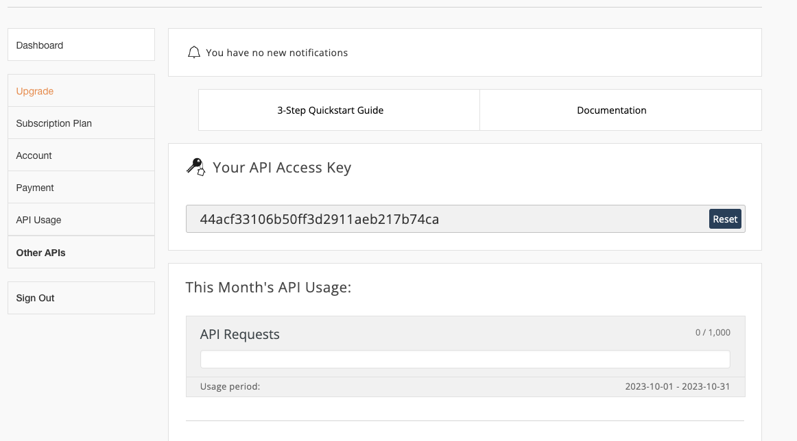 Screenshot of Weatherstack API dashboard, get your free API key to begin building Weather Application