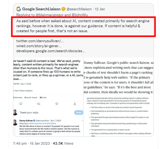 tweet on google ai generator content