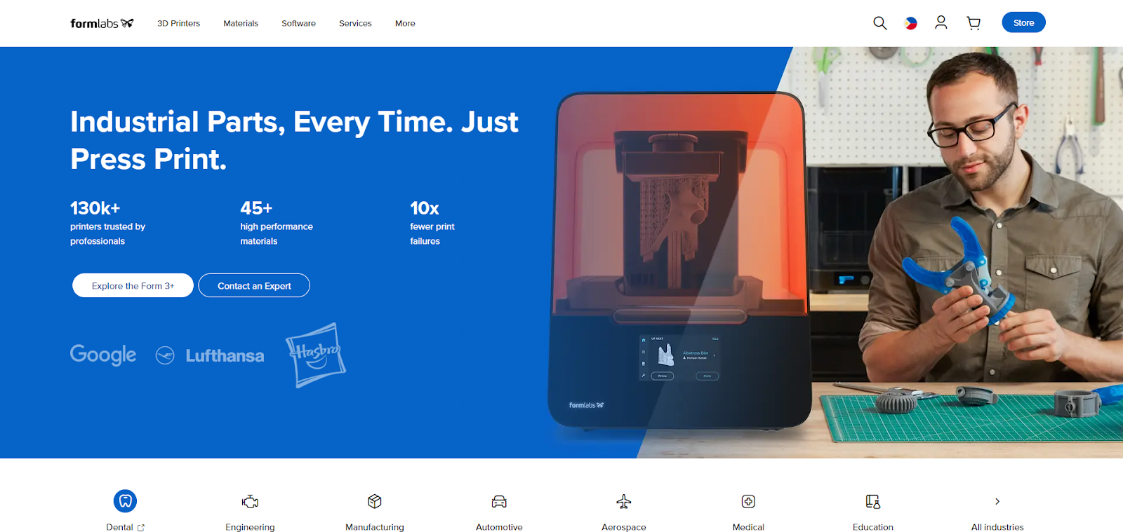 A screenshot of Formlab's website