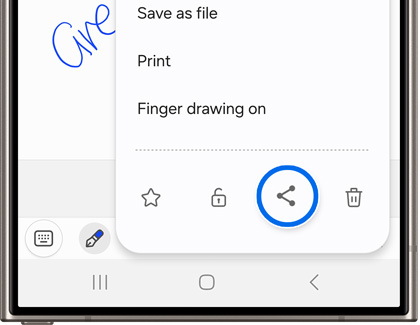 Share icon highlighted in the Samsung Notes app