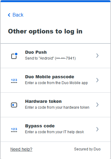 Duo authentication options