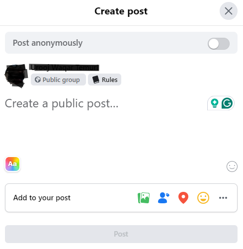 Post Anonymously on Facebook Groups create post